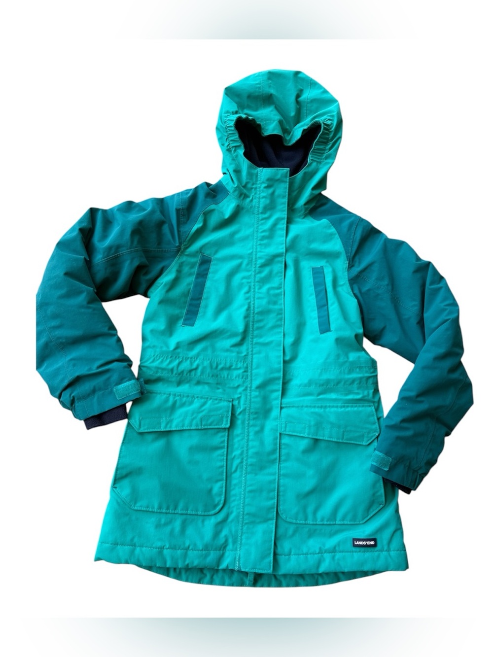 Lands End Teal Squall Winter Coat Waterproof with pockets Size Medium 10-12